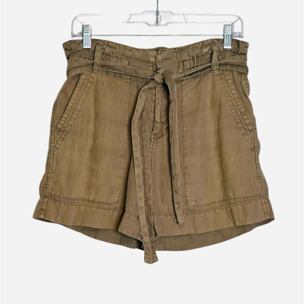 Joie Greenish Beige Linen Paper Bag Tie Waist Shorts size 2